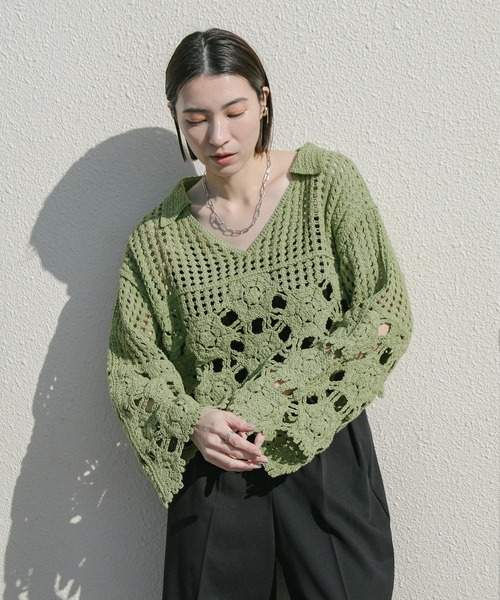 4日までお値下げ＊mame＊クロシェットニットセーター mame - 4日までお値下げ＊mame＊クロシェットニットセーターの通販 by