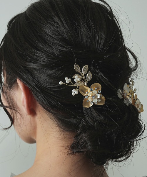 Kana ヘアクリップ メタル フラワー リーフ 3本セット
