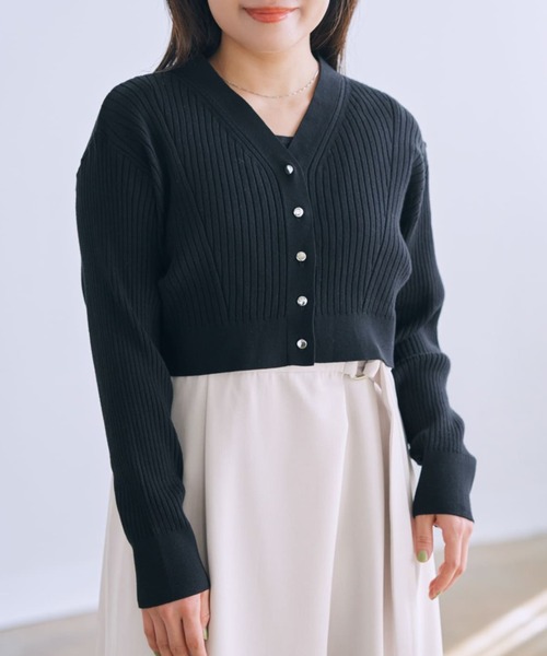 カーディガン リブニット2wayトップスカーデセット「低身長・小柄女性」 レディース
