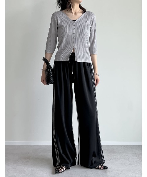 新品激安!!CALEE SIDE LINE ワイドパンツ L ネップツイル・サイドラインワイドパンツ/40代50代からの