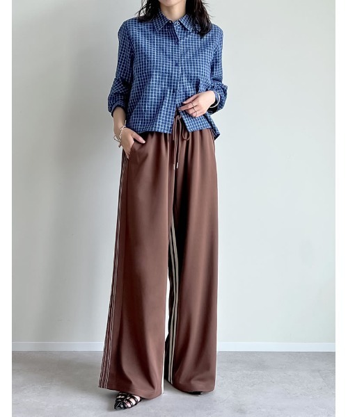 新品激安!!CALEE SIDE LINE ワイドパンツ L ネップツイル・サイドラインワイドパンツ/40代50代からの
