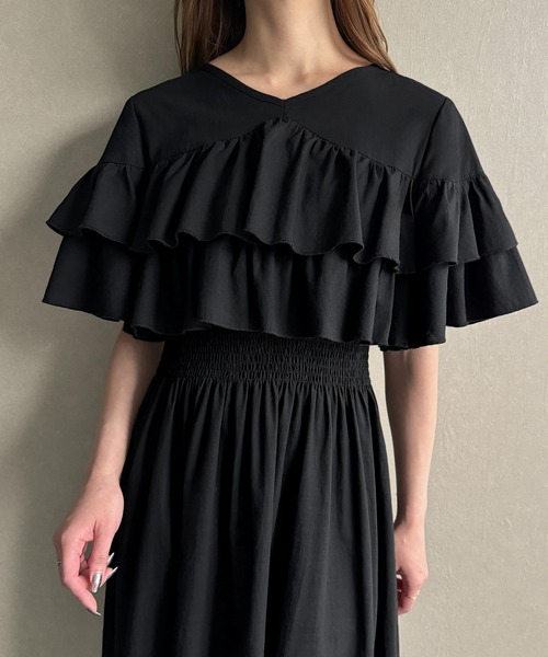 JUNOAH ワンピース Vネックフリルフレアワンピース : ZOZOTOWN