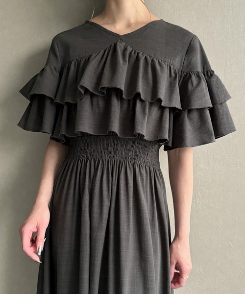 JUNOAH ワンピース Vネックフリルフレアワンピース : ZOZOTOWN
