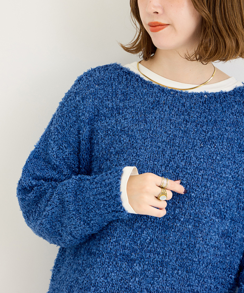 ニット リボンヤーンミックススパンコールニットプルオーバー 