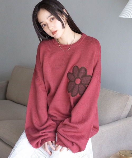 RAGEBLUE ニット セーター 「UNISEX」ブークレフラワーモチーフ