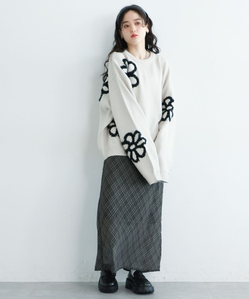RAGEBLUE ニット セーター 「UNISEX」boucle flower motif loose