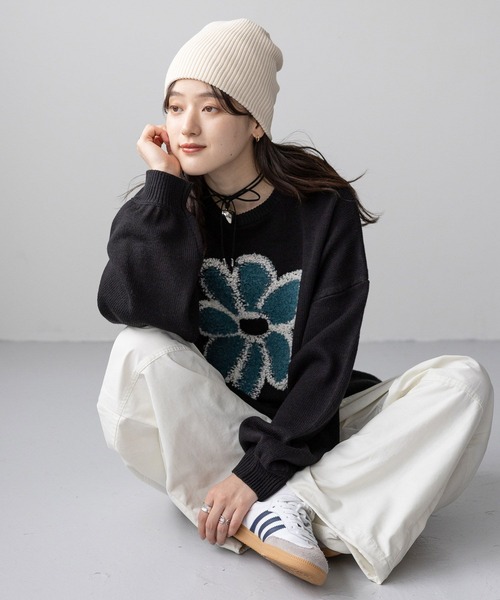 RAGEBLUE ニット セーター 「UNISEX」boucle flower motif loose