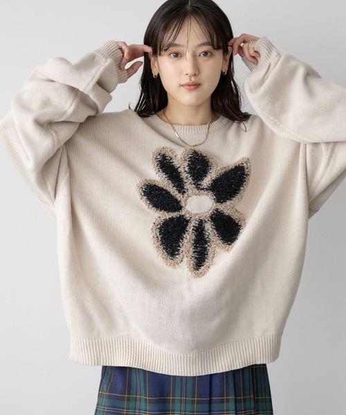 ニット セーター Fairy flower sleeve トップス レディース RAGEBLUE ニット セーター 「UNISEX」boucle flower motif loose