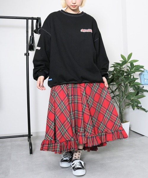 【軽やか】新品　ワイン　裾フリル　三段ロングデザインスカートｄ87 ジョーゼットサイドプリーツロングスカート スカート レディース