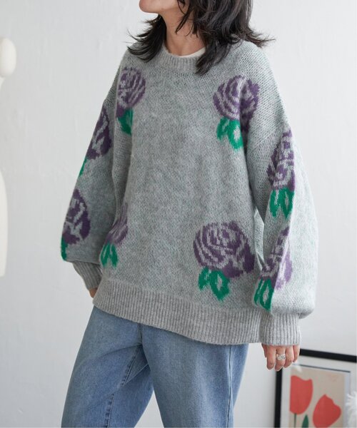ニット セーター 花柄ジャガードニット レディース