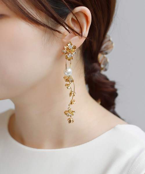 ANEMONE（アネモネ） ピアス パール×メタルフラワーピアス「Hanayome