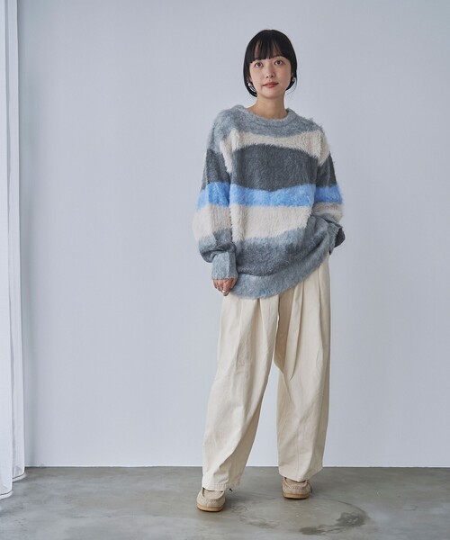 PAMM カラーブロック ニットセーター coen ニット セーター ミックスヤーンカラーブロックニット