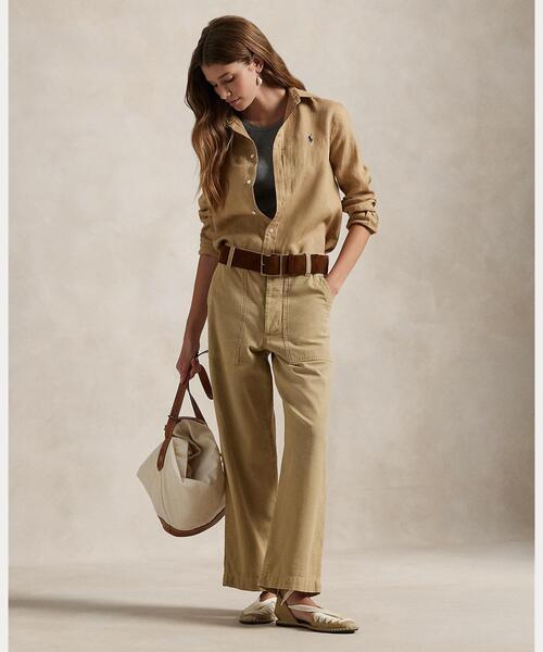 ラルフローレン　クラシックフィット　リネン　ブラウス　シャツ　Ｌ相当 POLO RALPH LAUREN ブラウス シャツ クラシック フィット リネン
