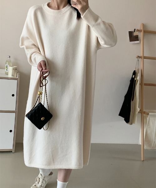 オフネックニットワンピース ゆったり　ルーズ　uni's room2color deux amour ワンピース クルーネックニットワンピース : ZOZOTOWN