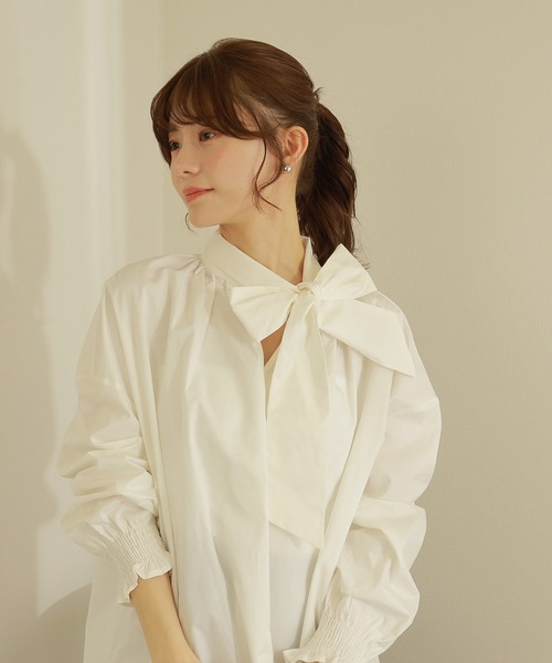 ブラウス シャツ owtie gather blouse /ボウタイ ギャザー オーバー