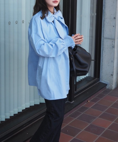 ブラウス シャツ owtie gather blouse /ボウタイ ギャザー オーバー