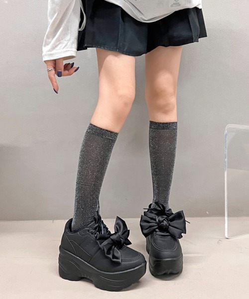 【BLACK】ビッグリボンボリュームソールスニーカー SALE】【Ribbon Collection】ビッグリボンボリュームソールスニーカー