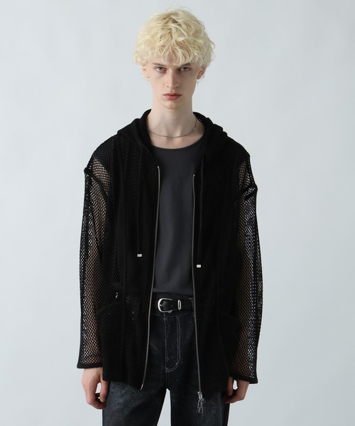 【美品】HARE　OVERメッシュZIPパーカー　ブラック　アウター HARE パーカー OVERメッシュZIPパーカー(HARE) メンズ