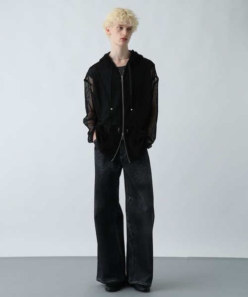 【美品】HARE OVERメッシュZIPパーカー ブラック アウター HARE パーカー OVERメッシュZIPパーカー(HARE) メンズ
