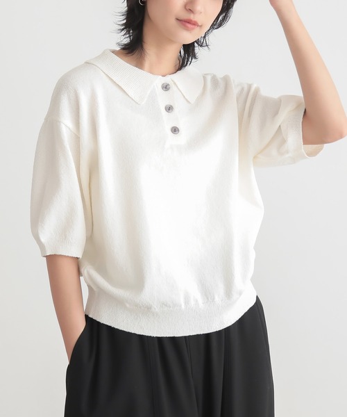 ポロシャツ ポロ パフスリーブニットポロ レディース 楽天市場】【mily bilet】トップス ポロシャツ レディース 半袖