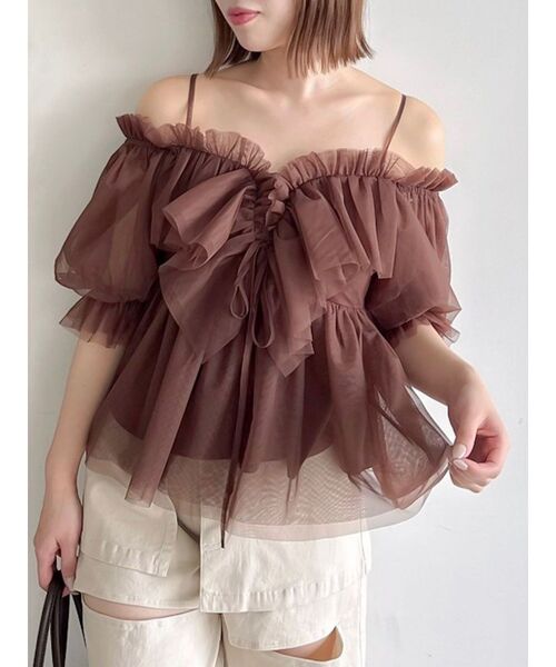 ブラウス シャツ フリルヘムショートシャツブラウス レディース Fit more ブラウス シャツ 袖フリルギンガムペプラムブラウス