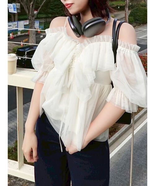 dazzlin ブラウス シャツ スクエアフリルペプラムブラウス