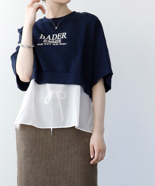 tシャツ ミニ裏毛×ローンコンビトップス レディース