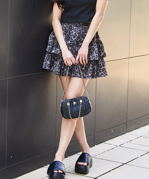 スカート 夏 「ヒョウ柄フリルスカート」安心＆高見えデザイン