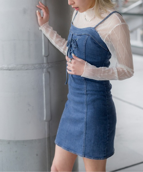 ☆半袖☆パッチワークレース デニム 編み上げ ミニ丈 ワンピース デニムベアフレアミニワンピース – Darich (ダーリッチ)