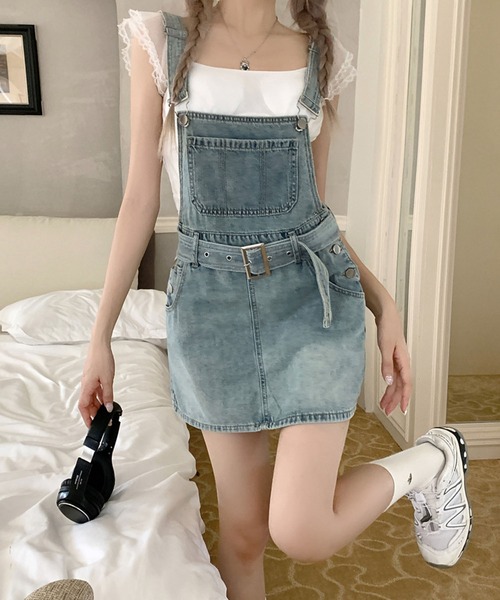 meJane（ミージェーン） ジャンパースカート デニムジャンパーミニ