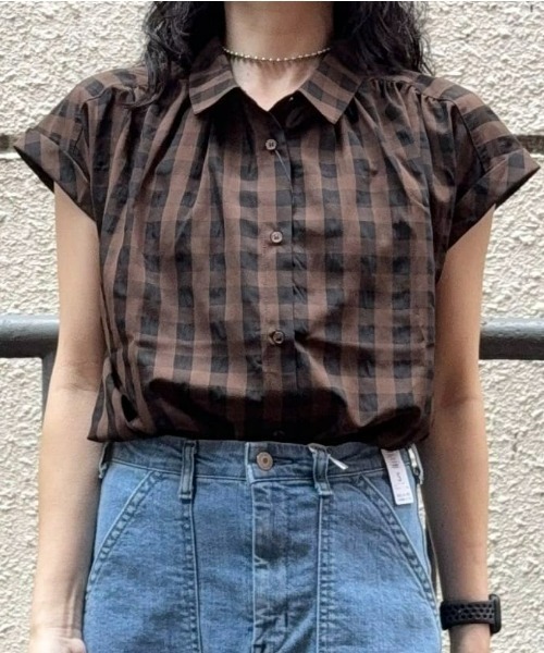ブラウス シャツ シアーチェックブラウス 581422 レディース w closet ブラウス シャツ シアーチェックウエスタンシャツ