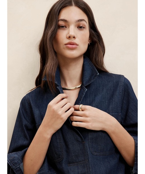 「BANANA REPUBLIC FACTORY STORE」 長袖シャツ M インディゴブルー レディース_画像9