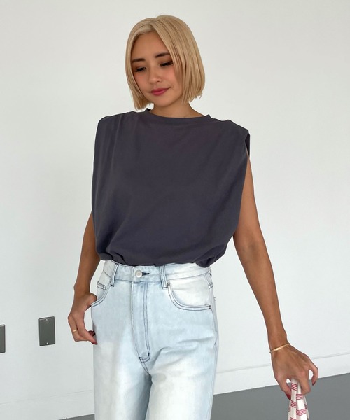 tシャツ ショルダータックノースリーブ レディース