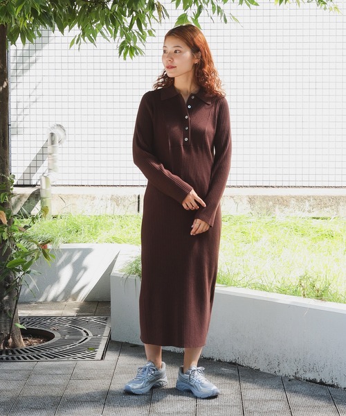 Ray BEAMS（レイ ビームス） ワンピース リブ ニット ポロ ワンピース