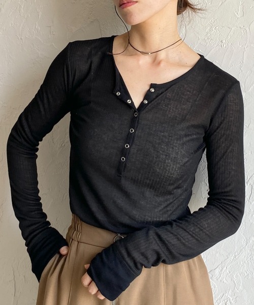トップス Reee 受注制【Chikashitsu +】double button henley neck long sleeve tee