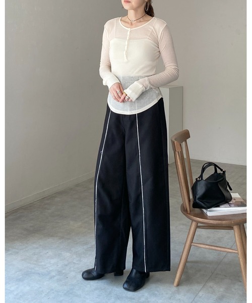 She's Closet ヘンリーネック tシャツ 長袖 ヘンリーネック シアーリブ