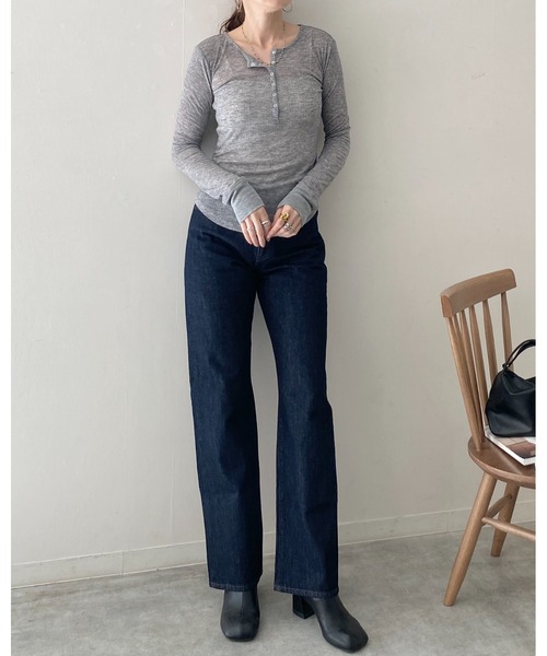 She's Closet ヘンリーネック tシャツ 長袖 ヘンリーネック シアーリブ