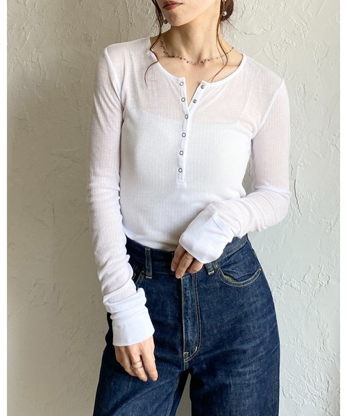 She's Closet ヘンリーネック tシャツ 長袖 ヘンリーネック シアーリブ