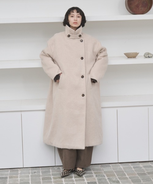 腕 切り替え オーバーサイズ チェスターコート y2k 再構築 スタンドカラー AIC. コート チェスターコート 2WAYシャギースタンドカラーオーバー