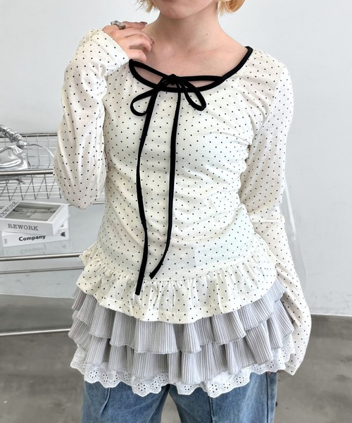 tシャツ CS ドット柄フリルカットソー レディース : ZOZOTOWN Yahoo!店 