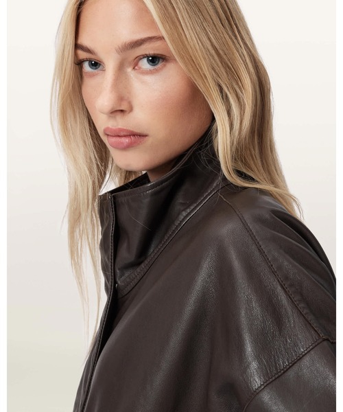 コート アウター RYDER FUNNEL NECK LEATHER JACKET | RYDER ファンネル ネック レザー ジャケット レディースの画像
