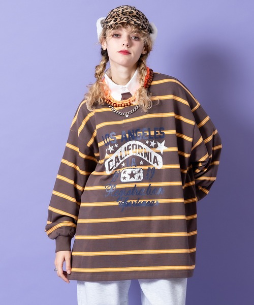 tシャツ a.p.o.v. 掠れアメカジプリントボーダー柄オーバーサイズ