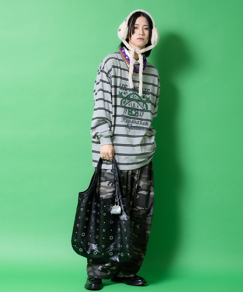 tシャツ a.p.o.v. 掠れアメカジプリントボーダー柄オーバーサイズ