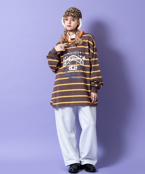 tシャツ a.p.o.v. 掠れアメカジプリントボーダー柄オーバーサイズ