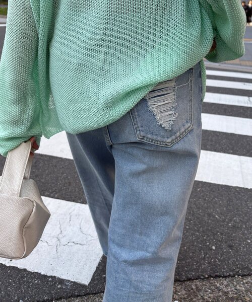 ジーンズ デニム デニムパンツ ルーズフレアデニム レディースの画像