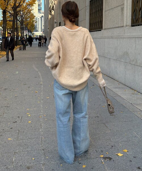 ジーンズ デニム デニムパンツ ルーズフレアデニム レディースの画像