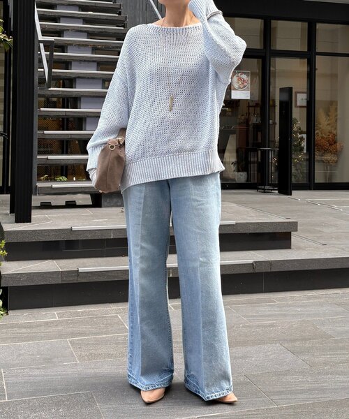 ジーンズ デニム デニムパンツ ルーズフレアデニム レディースの画像