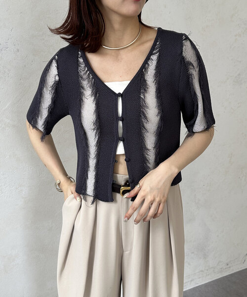 「Thevon」 半袖ニット FREE チャコールグレー レディース_画像2