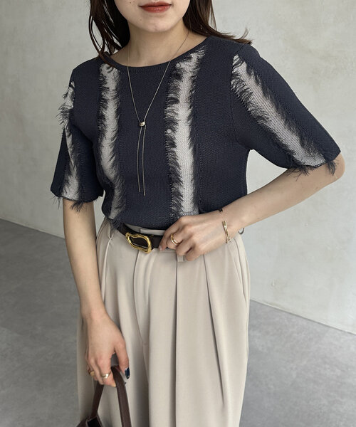 「Thevon」 半袖ニット FREE チャコールグレー レディース_画像3