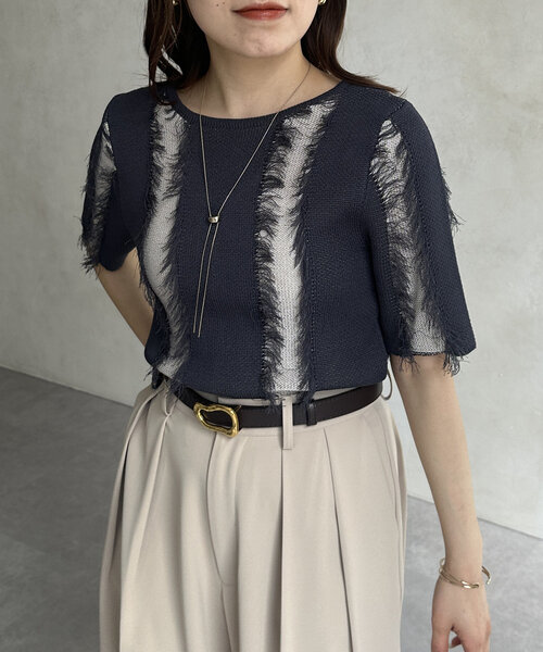 「Thevon」 半袖ニット FREE チャコールグレー レディース_画像4